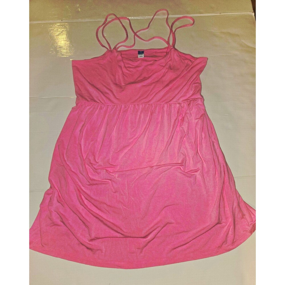 Old Navy Pink Solid Stretch Knit Strappy Sundress Knee V-Neck XL Pullover